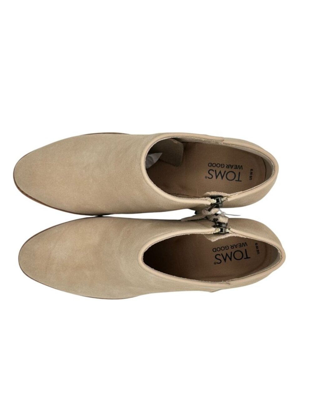 Toms Ankle Booties Size 9 Tan Suede Hadley Side Zip Stacked Heel Western Style - Picture 7 of 16